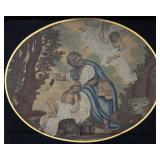 THE BINDING OF ISAAC. Hand sewn tapestry. c. 1800
