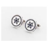 A PAIR OF 14k WHITE GOLD AND SAPHIRE CUFFLINKS - JEWISH STAR.