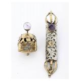 A HANDCRAFTED MEZUZAH AND DREIDEL. Probably Israel, c. 1990.