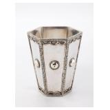 STERLING SILVER KIDDUSH CUP BY MICHAEL ENDE. Jerusalem, c. 1980. Beaker form. Six sided construction