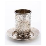 A STERLING SILVER KIDDUSH CUP AND PLATE