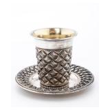 A STERLING SILVER KIDDUSH CUP AND PLATE
