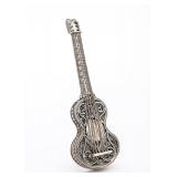 A STERLING SILVER GUITAR SHAPED FILIGREE BESAMIM HOLDER. Israel, modern
