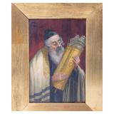OIL ON BOARD. Danzig, c. 1880. Chassidic man holding torah. Signed F Lettau, And Danzig. 5.8' x 4'
