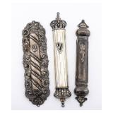 A GROUP OF THREE STERLING SILVER MEZUZAH COVERS