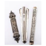 A GROUP OF THREE STERLING SILVER MEZUZOT. Israel, modern.