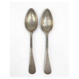 (2) Hand-Engraved .900 Silver Spoons