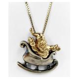 14K Yellow Gold & Sterling Santa Necklace