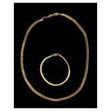 14K Yellow Gold Herringbone Necklace & Bracelet