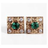 14K Gold, Emerald, & Diamond Earrings