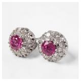 14K White Gold Ruby & Diamond Earrings