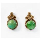 18K Yellow Gold & Green Stone Earrings