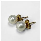 Mikimoto 18K Yellow Gold Pearl Earrings