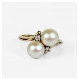 14K Yellow Gold Pearl & Diamond Ring
