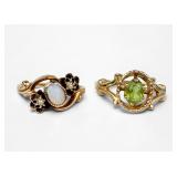 Pair of 14K Yellow Gold Opal & Peridot Rings