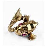 14K Yellow Gold & Ruby Koi Fish Ring