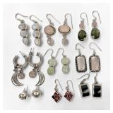 Group of (8) Sterling & Semi-Precious Stone Earrings