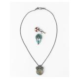 (3) Navajo Silver & Semi-Precious Stone Flower Pendants