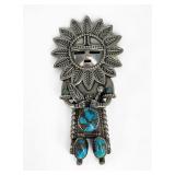 Jerry Roan Silver & Turquoise Kachina Pendant