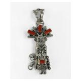 Daniel Mike Sterling Silver & Coral Kachina Pendant