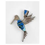 Calvin Begay Sterling & Multi-Stone Inlaid Hummingbird Pendant
