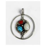 Multi-Stone & Sterling Silver Spinning Navajo Pendant