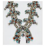 Herbert & Esther Cellicion Zuni Sterling & Inlaid Squash Blossom Necklace
