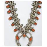 Navajo Silver & Coral Squash Blossom Necklace