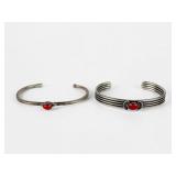 (2) Navajo Sterling Silver & Coral Cuffs