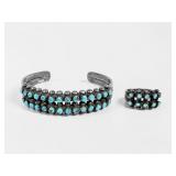 Zuni Silver & Turquoise Petit Point Cuff & Ring