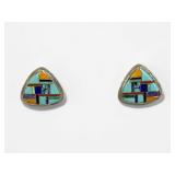 Sterling & Multi-Stone Inlay Navajo Earrings