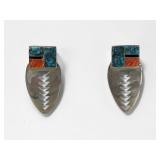 Sterling, Turquoise, & Coral Navajo-Style Earrings