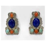 Navajo Sterling, Turquoise, & Lapis Lazuli Earrings