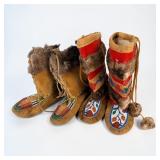 (2) Pairs of Native American Beaded & Fur Moccasins (D)