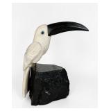 Vintage Carved Marble & Obsidian Toucan Sculpture