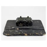Antique Art Deco Marble Double Inkwell & Desk Set