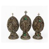 (3) Russian Filigree Silver Folding Icon Eggs