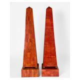 Pair of Red Coconut Shell Obelisks