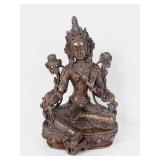 Tibetan Copper, Coral, & Turquoise 'Green Tara' Figure