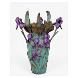 William Ravencroft Sharles Hand-Painted 'Fallen Iris Bouquet Vase' Bronze