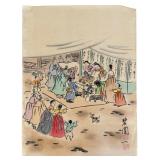 Vintage Korean Watercolor & Ink on Rice Paper