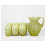 (7pc) Uranium Glass Fenton Pitcher and Glass Set (A)