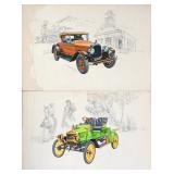 (2) Gale Hendrickson Car Paintings
