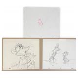(3) Original Graphite on Paper Animation Cels