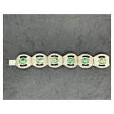 Sterling Silver Link Bracelet w/Green Stones