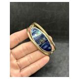 Vtg Mexican Alpaca Cuff Bracelet w/Abalone Shell