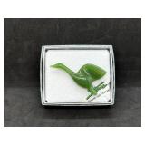 Green Carved Nephrite Jade Bird Brooch