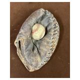 Vintage Baseball Glove Mitt and Ball