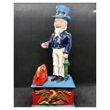 Vintage Cast Iron Uncle Sam Mechanical Coin Bank