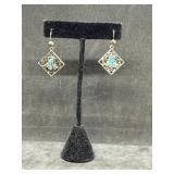 Filigree Dangle Earrings w/Turquoise Stone